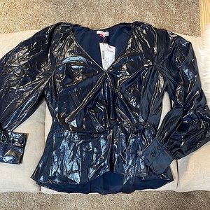 NWT (S) Stunning midnight navy night sky luxe wrap front dressy event Sheridan